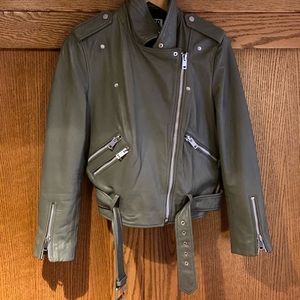 Walter Baker Army Green Moto Leather Jacket M